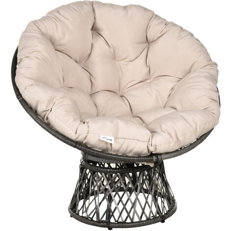 Outsunny – Fauteuil papasan pivotant 360° en résine tressée – Coussin moelleux en polyester – Dimensions 97x87x90cm – Résistant aux UV et à la pluie