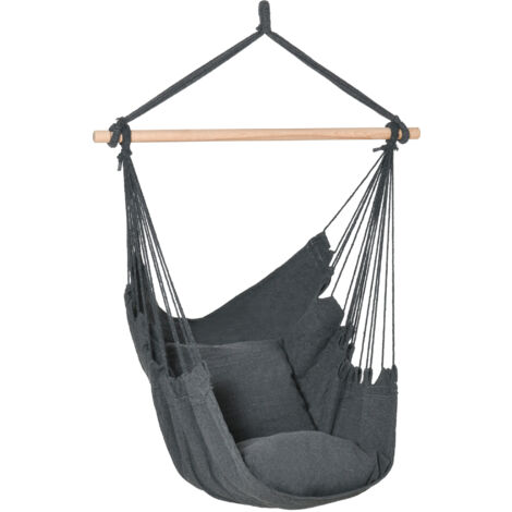 Outsunny – Fauteuil suspendu extérieur 2 coussins – Tissu coton polyester gris foncé – Charge max 100 kg – Dimensions 100l x 130P cm