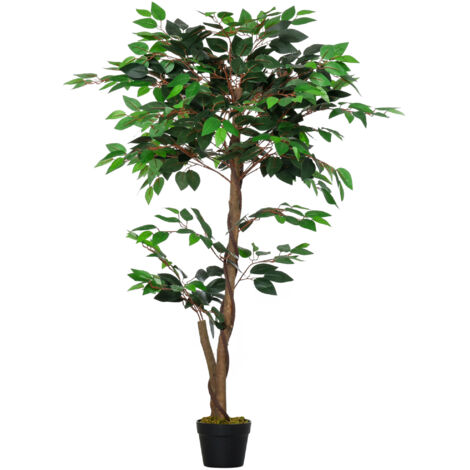Outsunny Ficus artificiel 1,2m tronc branches liane lichen feuilles réaliste pot inclus