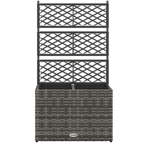 Outsunny Fioriera con Spalliera e 2 Vasi 22L in Acciaio e Rattan PE 57x30x107cm