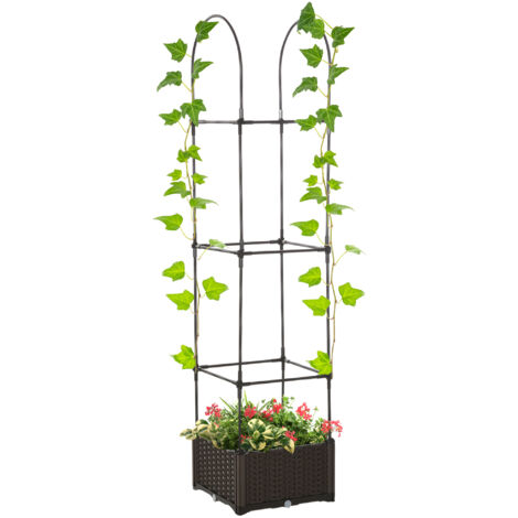 Outsunny Fioriera da Esterno con Vaso Autoirrigante e Griglia per Rampicanti
