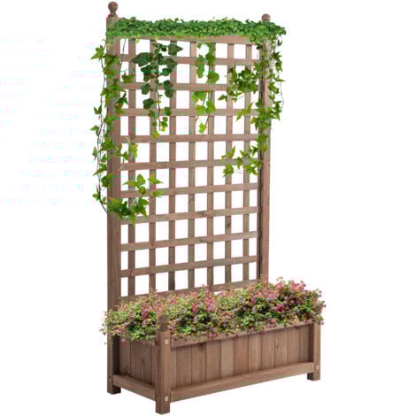 Outsunny Fioriera da Giardino in Legno con Grigliato per Rampicanti 64x28x120cm