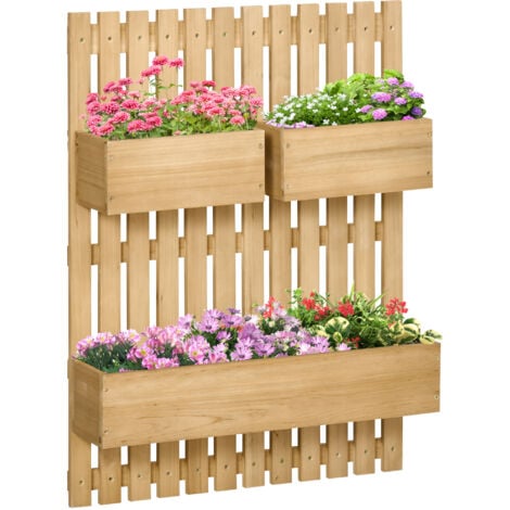 Outsunny Fioriera da Giardino Verticale in Legno con 3 Vasi Rimovibili