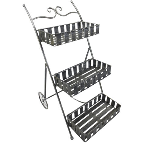 Outsunny Fioriera da Girdino a 3 Livelli con Ruote, Argento, 53 x 39 x 79 cm