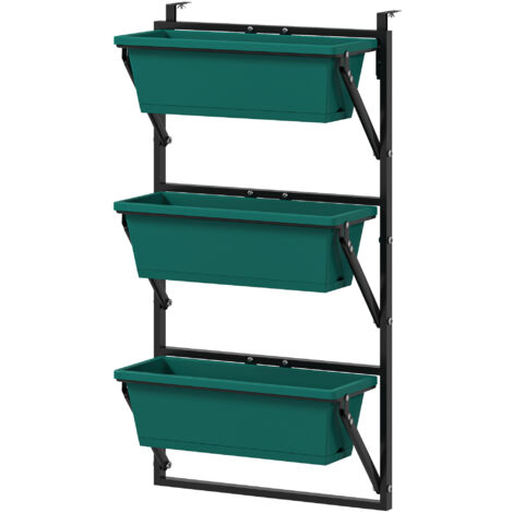 Outsunny Fioriera Verticale da Esterno con 3 Vasi in Plastica 56x42x100cm Verde