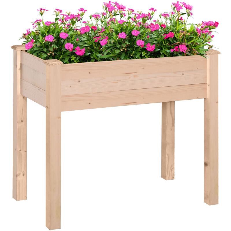 Garden Rectangular Wooden Planting Flower Elevated Raised Bed Stand Pot Outdoor Planter Vegetable Herb Holder Display Box - 86L x 46W x 76Hcm