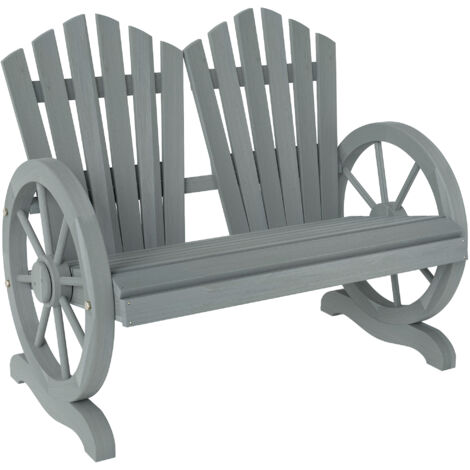 Outsunny Fir Wood Love Seats with Wheel-Shaped Armrests, Large Load-Bearing Chair, Grey