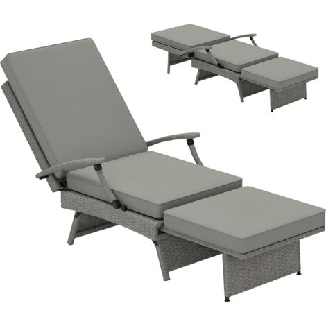 Outsunny Foldable Rattan Garden Recliner Chair w/ Cushion, Footrest, Grey