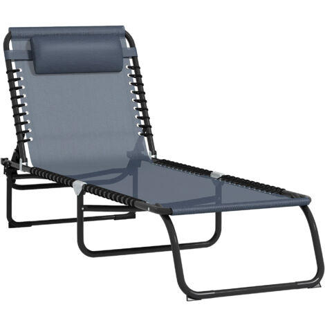 Outsunny Folding Beach Chair Chaise Lounge 4 Adjustable Positions Grey