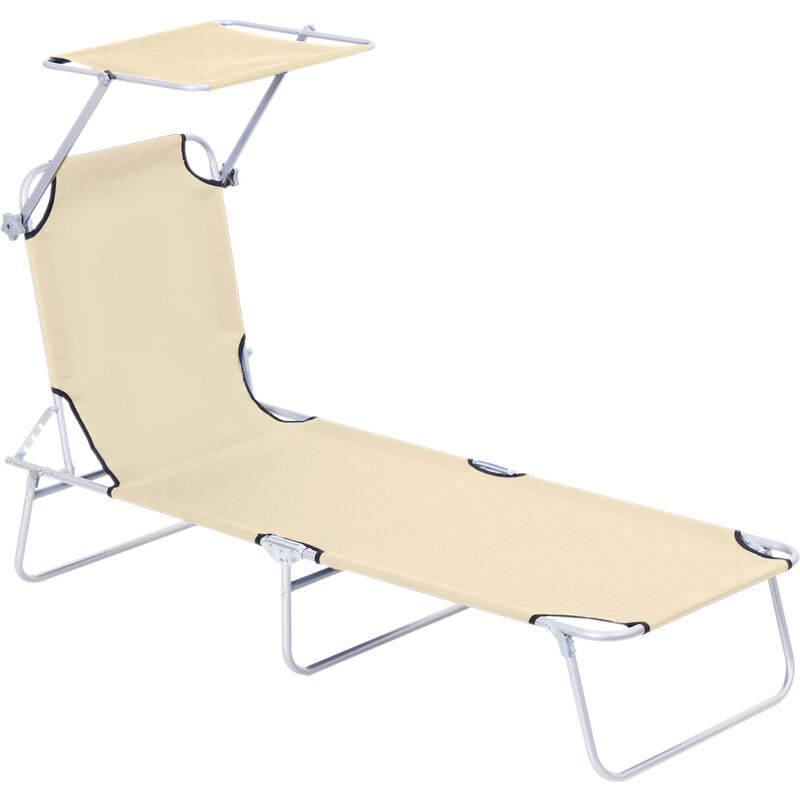 Outsunny - Folding Chair Sun Lounger w/ Sunshade Garden Recliner Hammock Beige - Beige