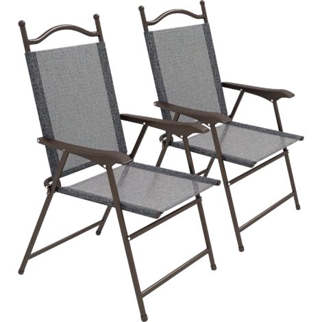 Outsunny Folding Chairs Set w/ Armrest, Breathable Mesh Fabric Seat Grey