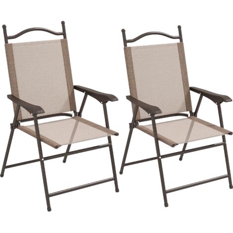 Outsunny Folding Chairs Set w/ Armrest, Breathable Mesh Fabric Seat Mixed Brown