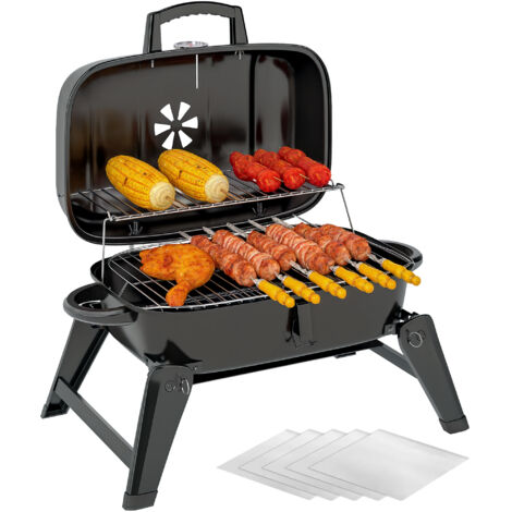 Outsunny Folding Charcoal Barbecue Grill, Portable BBQ for Camping, Black