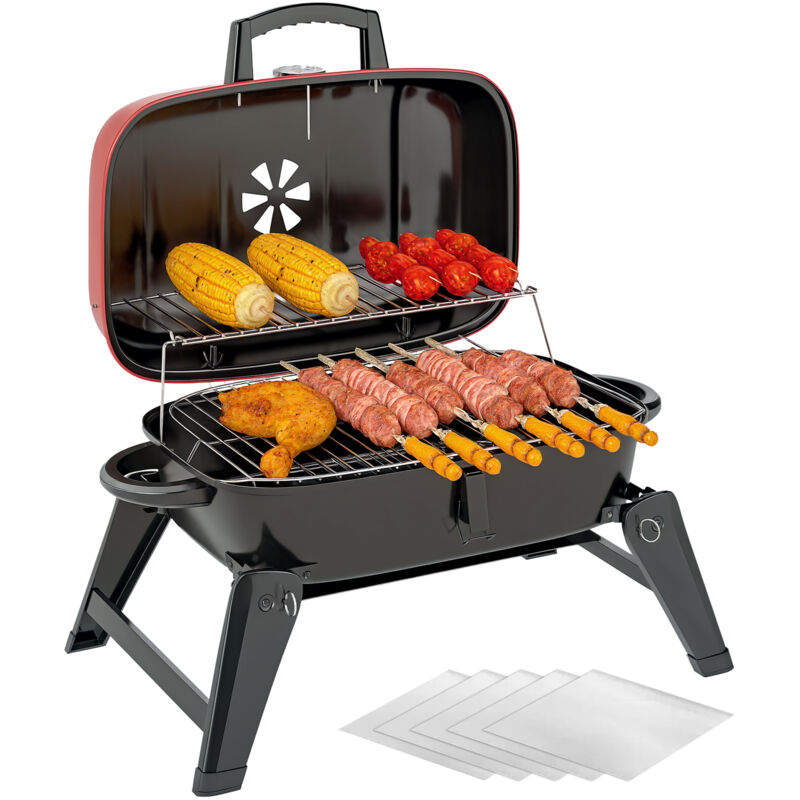 Outsunny - Folding Charcoal Barbecue Grill, Portable bbq for Camping, Red