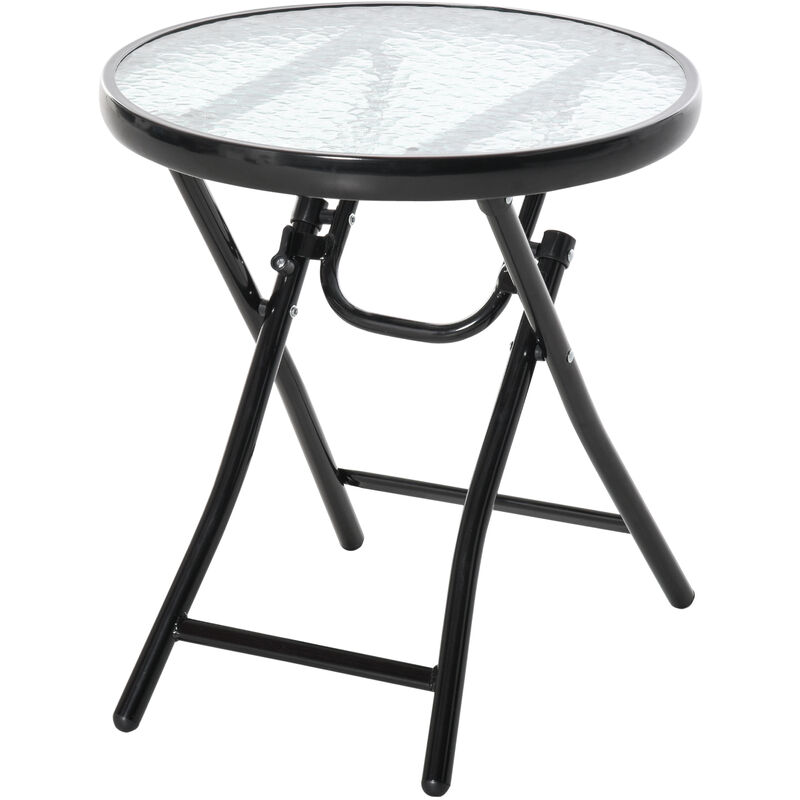 Outsunny Folding Garden Table Round Foldable Table with Safety Buckle Black