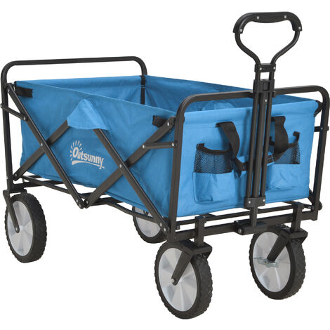 Outsunny Folding Outdoor Storage Trolley Cart Bag Telescopic Handle Brakes Blue