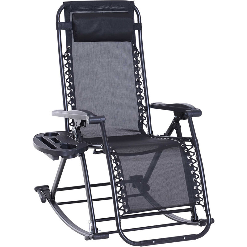 Folding Recliner Chair Outdoor Lounge Rocker Zero-Gravity Seat Black - Outsunny