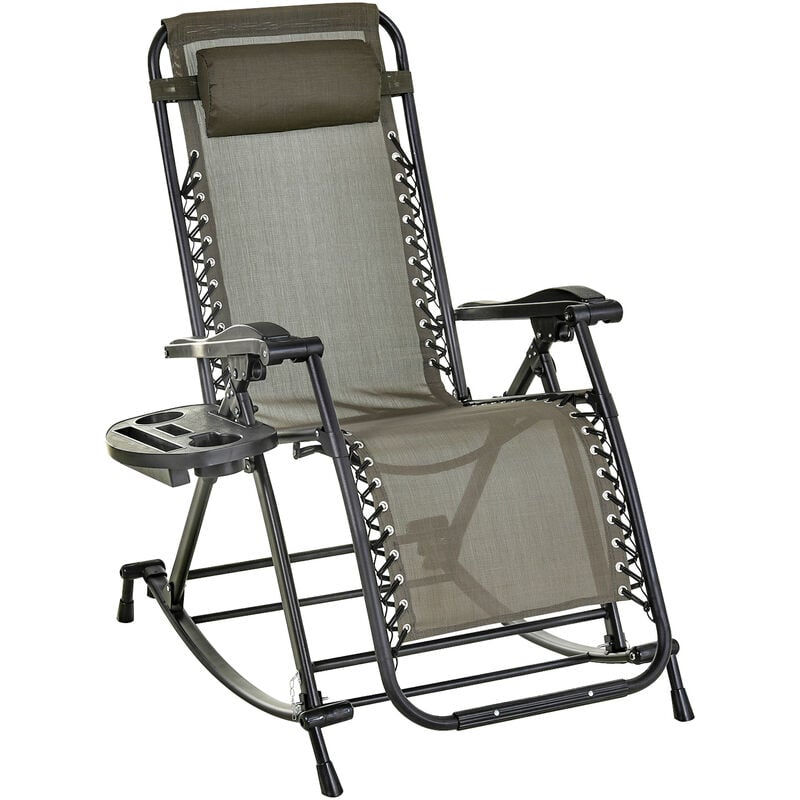 Outsunny - Folding Recliner Chair Outdoor Lounge Rocker Zero-Gravity Seat Grey