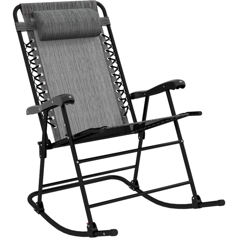 Folding Rocking Chair Zero Gravity Outdoor w/ Headrest Garden Patio Grey - Outsunny
