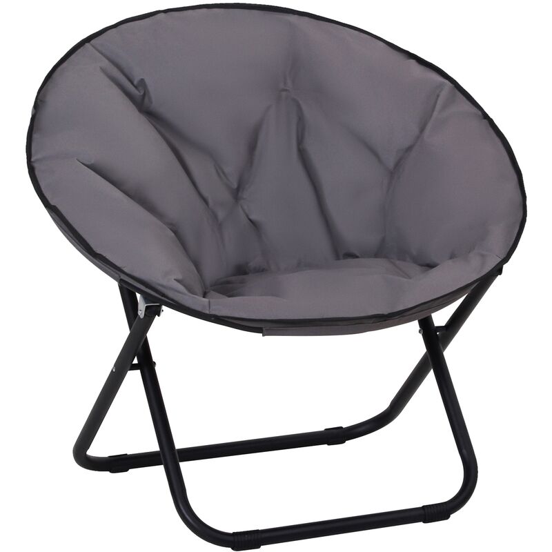 Outsunny - Folding Saucer Moon Chair Oversized Padded Seat Round Oxford Grey