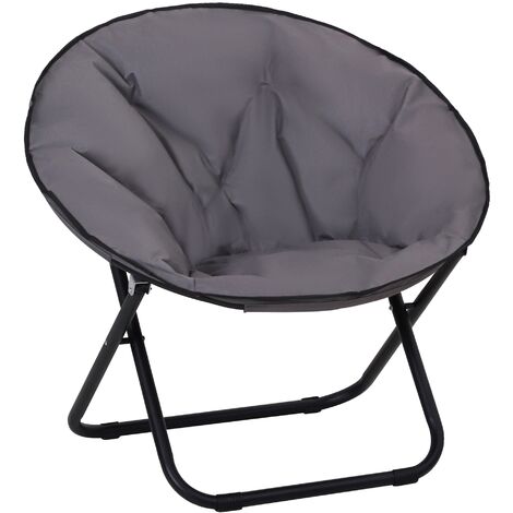 Outsunny Folding Saucer Moon Chair Oversized Padded Seat Round Oxford Grey