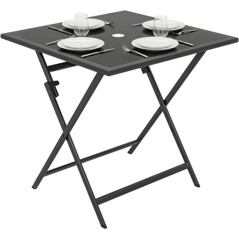 Outsunny Folding Square Garden Dining Table with Parasol Hole