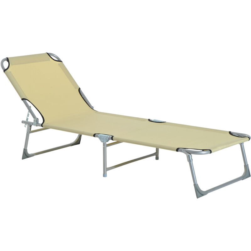 Folding Sun lounger Camping Reclining Chair (Beige) - Outsunny