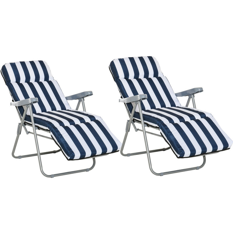 Outsunny Set of 2 Adjustable Sun Lounger Recliner Reclining Seat Blue