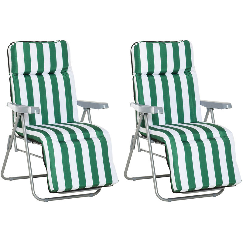 Outsunny Set of 2 Adjustable Sun Lounger Recliner Reclining Seat Green