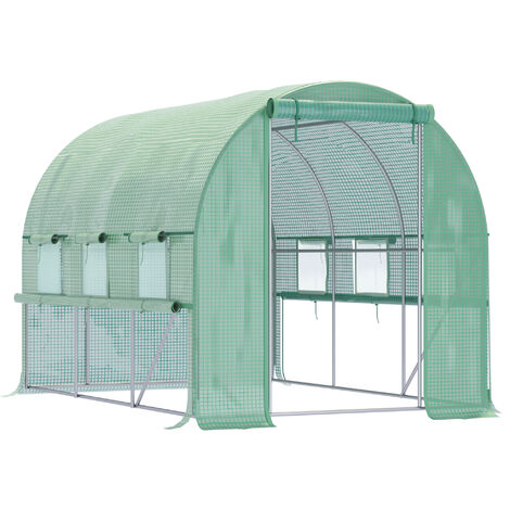 Outsunny Foliengewächshaus 2,95 x 2 x 2 m Tunnel begehbares Gewächshaus Treibhaus Pflanzenhaus Folienzelt 6 Fenster UV-Schutz Grün - Grün