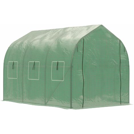 Outsunny Foliengewächshaus begehbares Polytunnel 3 x 2 m Gewächshaus Treibhaus Frostschutz Stahlrohr Dunkelgrün - grün