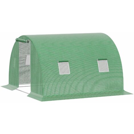 Outsunny Foliengewächshaus begehbares Polytunnel 3 x 3 m Gewächshaus mit 4 Fenster Treibhaus Frostschutz Stahlrohr Dunkelgrün - Grün