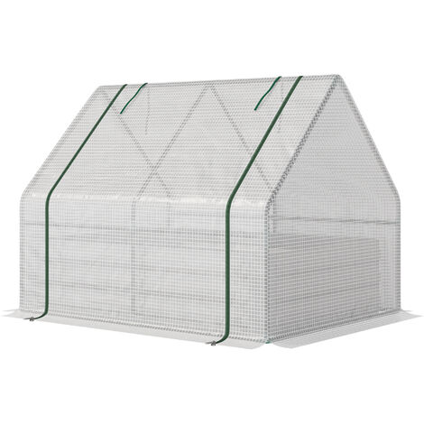 Outsunny Foliengewächshaus Frühbeet mit Tür zum Aufrollen Gewächshaus Treibhaus Tomatenhaus 127 x 95 x 92 cm Weiß - Weiß+Silber