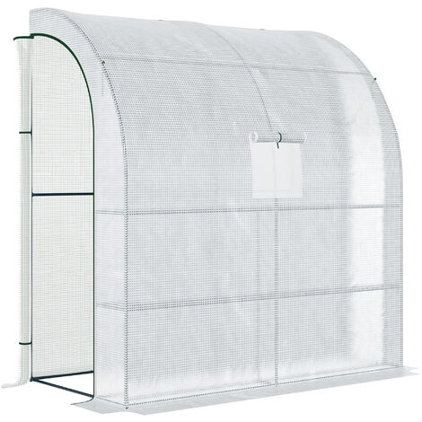 Outsunny Foliengewächshaus Tomatengewächshaus mit Mesh Fenster, Treibhaus mit aufrollbaren Türen, Anzuchthaus mit UV Schutz, Weiß, 200 x 100 x 215 cm