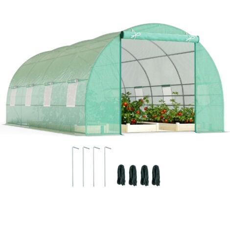 Outsunny Foliengewächshaus Tomatengewächshaus Treibhaus Folientunnel Frühbeet mit Fenster Grün 595 x 300 x 200 cm