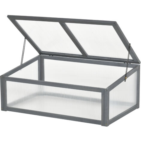 Outsunny Frühbeet Holz, Mini Gewächshaus 100 x 65 x 40 cm, Treibhaus mit Abdeckung, UV Schutz, lichtdurchlässig Frühbeetkasten, winterfest Hochbeet für Garten, Grau