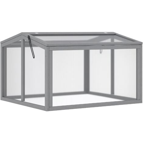 Outsunny Frühbeet Treibhaus Gewächshaus Frühbeetkasten Pflanzenbeet mit Abdeckung aus Holz und Polycarbonat wetterfest Hellgrau 90 x 80 x 58 cm