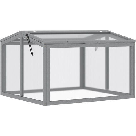 Outsunny Frühbeet Treibhaus Gewächshaus Frühbeetkasten Pflanzenbeet mit Abdeckung aus Holz und Polycarbonat wetterfest Hellgrau 90 x 80 x 58 cm - Hellgrau
