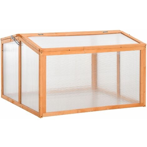 Outsunny Frühbeet Treibhaus Gewächshaus Frühbeetkasten Pflanzenbeet mit Abdeckung aus Holz und Polycarbonat wetterfest Orange 90 x 80 x 58 cm