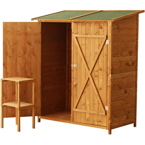 Outsunny Gabinete Caseta Herramientas Jardin 165x140x75 cm Cobertizo Madera Maciza 2 Puertas
