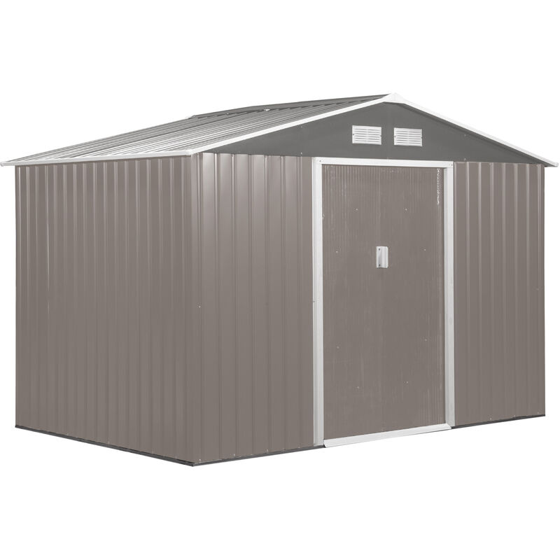 Outsunny Galvanised Metal Shed Garden Outdoor Storage Unit w/ 2 Doors Grey 9x6FT