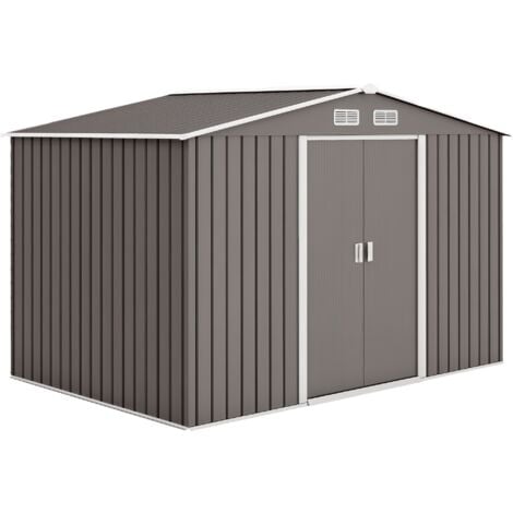 Outsunny Galvanised Metal Shed Garden Outdoor Storage Unit w/ 2 Doors Grey 9x6FT