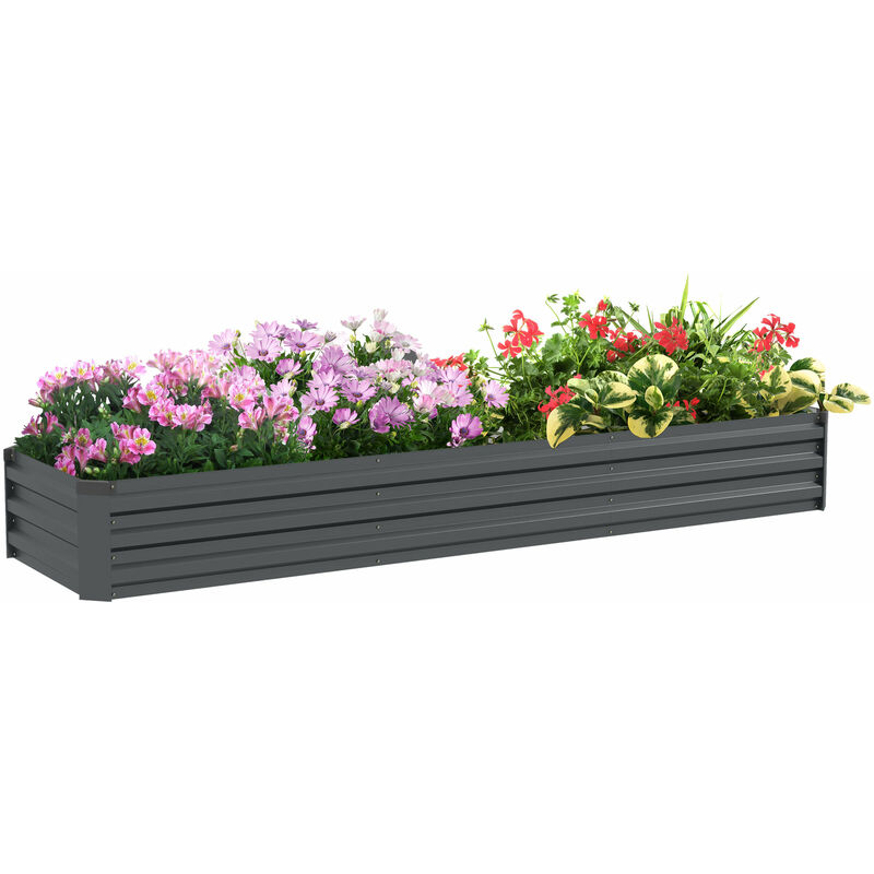 Outsunny - Galvanised Raised Bed for Garden, Outdoor Elevated Planter Box, Grey