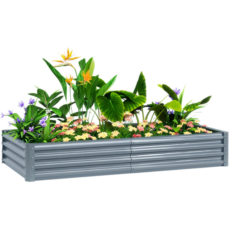 Outsunny - Galvanised Raised Garden Bed, 180x90x30cm Raised Bed, Silver