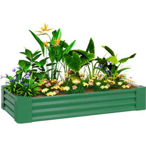 Outsunny Galvanised Raised Garden Bed, 180x90x30cm Raised Planter, Green