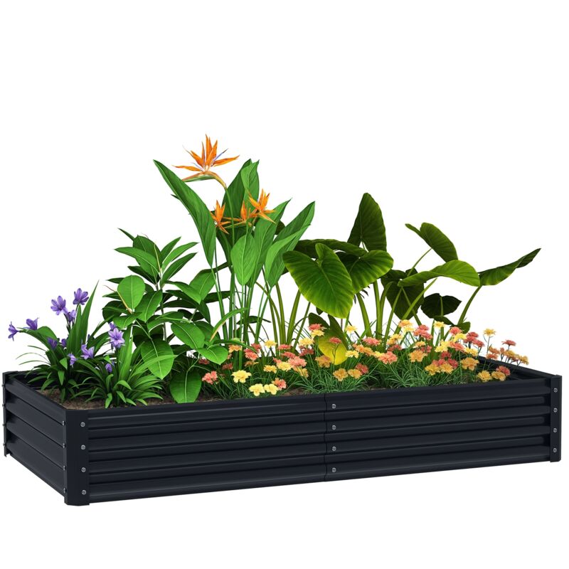 Outsunny Galvanised Raised Garden Bed, Raised Planter, Dark Grey