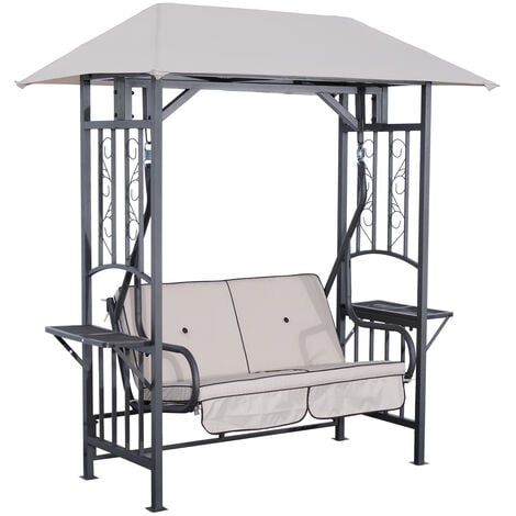 Outsunny Garden 2 Seater Canopy Swing Chair Porch Loveseat W And Outsunny Garden 2 Seater Canopy Swing Chair Porch Loveseat W And Side Drink Panel