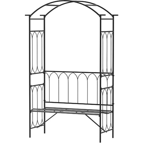 Outsunny Garden Arbour Bench Plant Climbing Support Trellis Rose Vines Black
