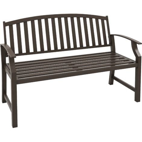 Outsunny Garden Bench with Slatted Seat and Backrest, Curved Armrest, Brown