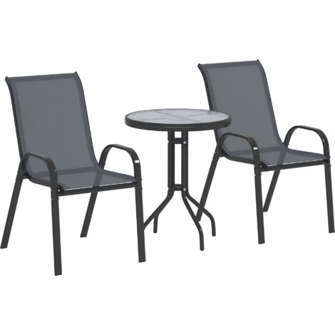 Outsunny Garden Bistro Set, Small Garden Set w/ Stackable Chairs, Dark Grey